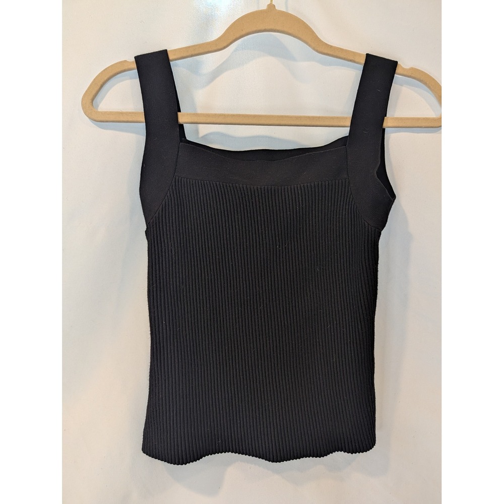 Nine West Womens Black Ribbed Knit Square Neck Tank Size S office minimal layer